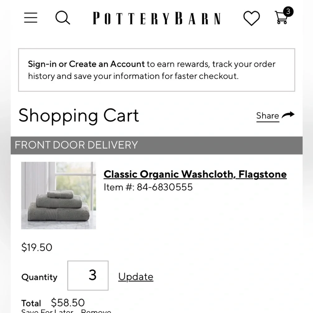 3 / Pottery Barn Classic Organic Washcloths in Flagstone